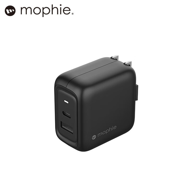 Mophie氮化镓65w充电器小巧便携PD快充双口充电USB-C充电器折叠充电苹果华为三星手机充电插头适配器 黑色