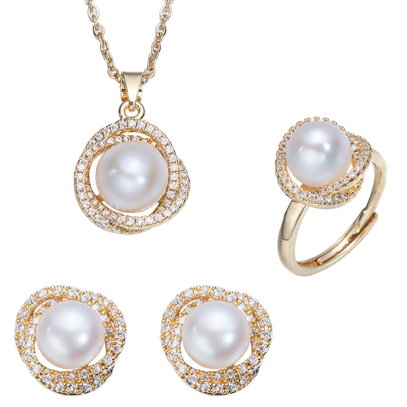 韩生生奥利维拉珍珠三件套g12  吊坠耳钉戒指精美礼盒包装 水珍珠镀金