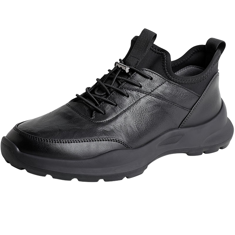 森達(dá)運(yùn)動(dòng)健步鞋男商場(chǎng)同款舒適戶外行走增高厚底休閑鞋真皮鞋1KM01DM3 黑色單里 40