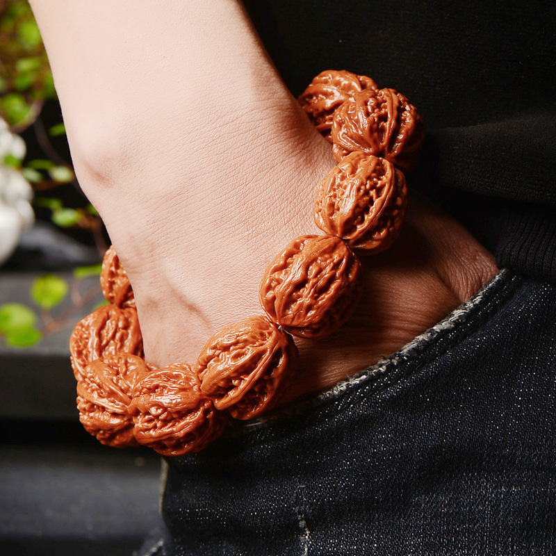 文玩大核桃手串揪子手持把玩红皮山核桃秋子手链男女款档珠
