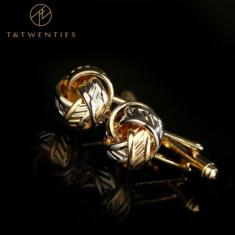 T&Twenties 简约金属男士袖扣商务 法式衬衫袖钉男正装衬衣袖口扣礼盒装送礼 K73金/银螺旋