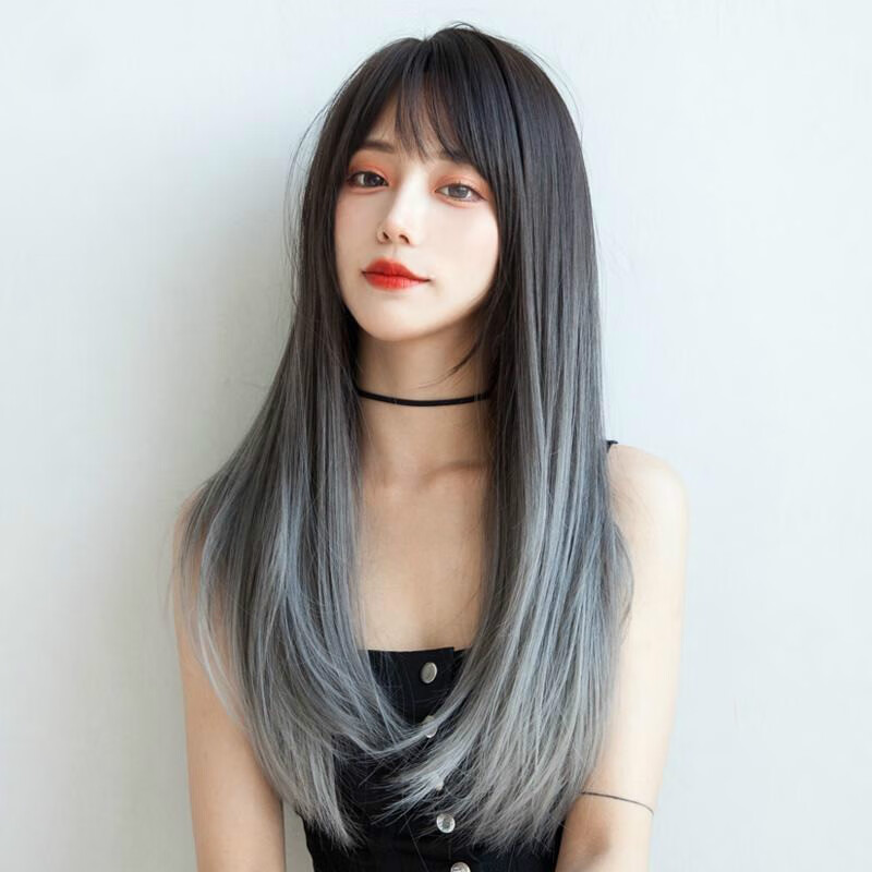 假发女长直发 网红渐变发色中长发 自然全头套长发假头发gzl 黑棕色