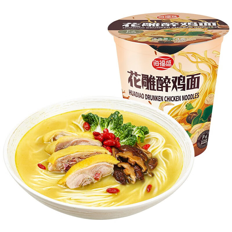 海福盛方便面花雕醉鸡面非油炸fd冻干面泡面杯面74g12杯整箱装