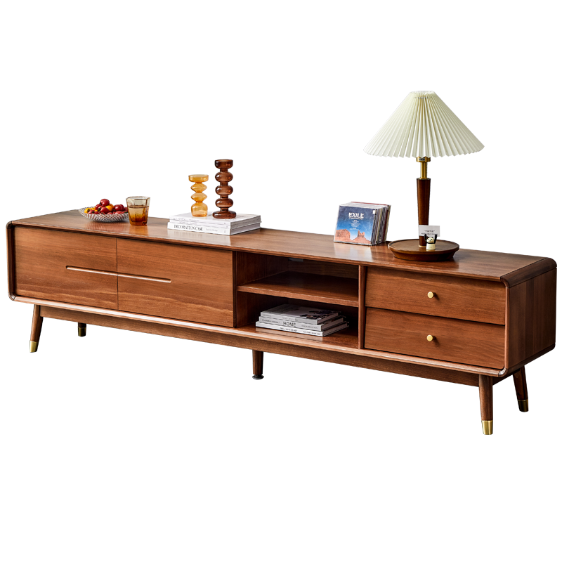 席豪实木电视柜轻奢电视机柜客厅地柜小户型现代简约边柜 实木电视柜1.5米胡桃色