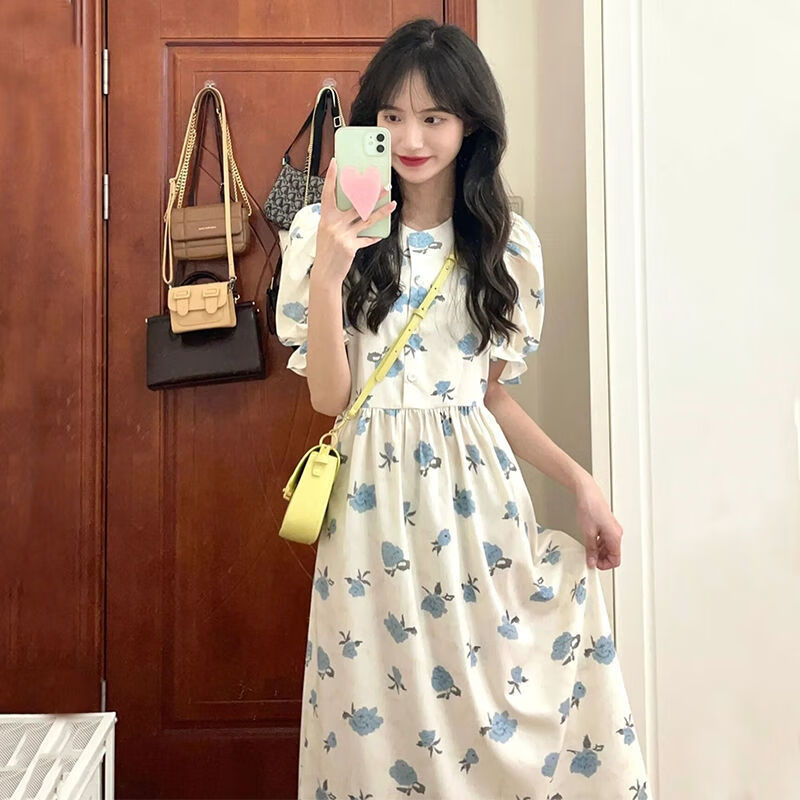 清新纽扣圆领连衣裙女学生夏季显瘦 图片色 【收藏 关注】【送小礼物