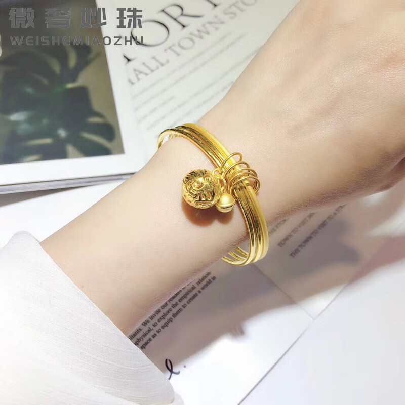 微奢妙珠 3D硬金黃金手鐲三生三世手環(huán)999足金花千骨宮鈴金鐲子送禮女新款 60圈號(hào)約14.5克