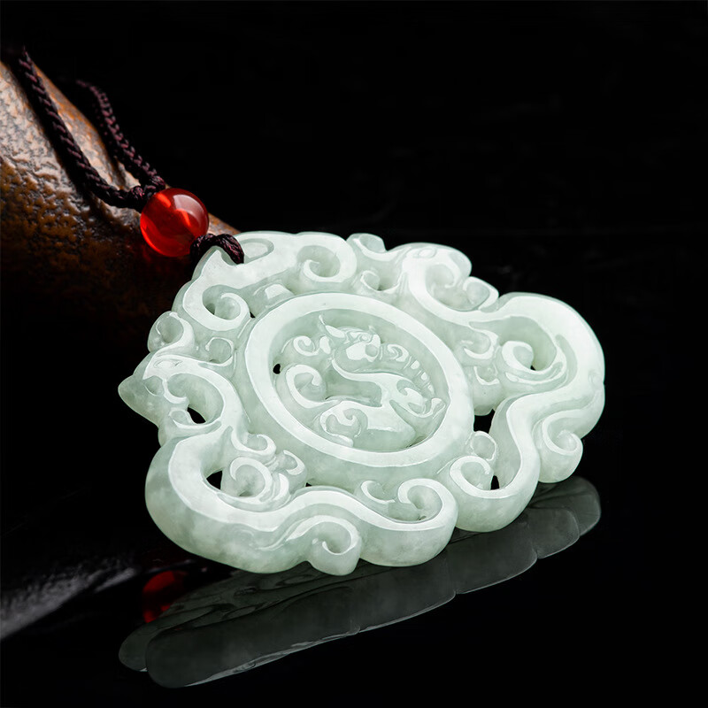 timeswind龙凤如意牌天然翡翠玉石吊坠时尚男女款挂件 翡翠龙凤如意牌