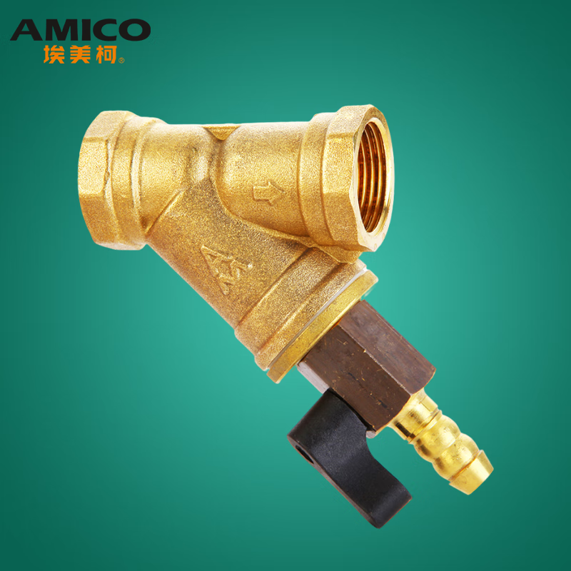 埃美柯过滤排污阀602黄铜y型排污过滤器家用总阀水阀排垃圾阀门前置阀