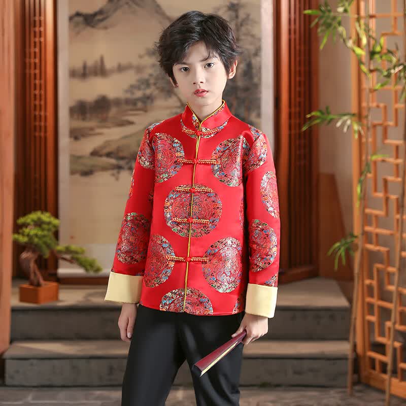 儿童中山装男童冬季汉服唐装中国风儿童演出服装中式礼服长袖中山装 t