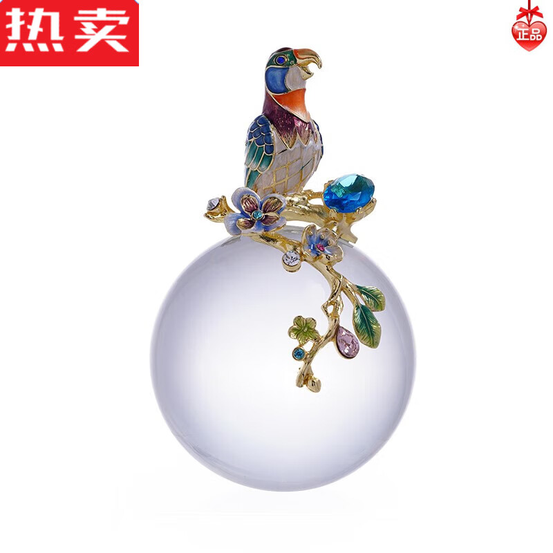 伦轻奢珐琅彩摆件寓意水晶球摆件柜办公室客厅新中式摆件 鹦鹉水晶球