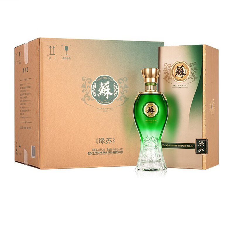 双沟【宴会送礼】口感绵柔白酒 苏酒 绿苏40.8度 480ml*4瓶 整箱
