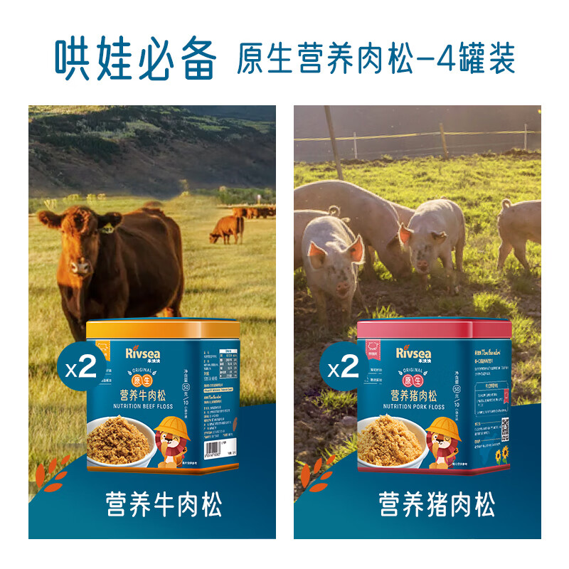 禾泱泱原生肉松4罐 儿童辅食 拌面条拌米粉早餐搭档 无添加食用盐白