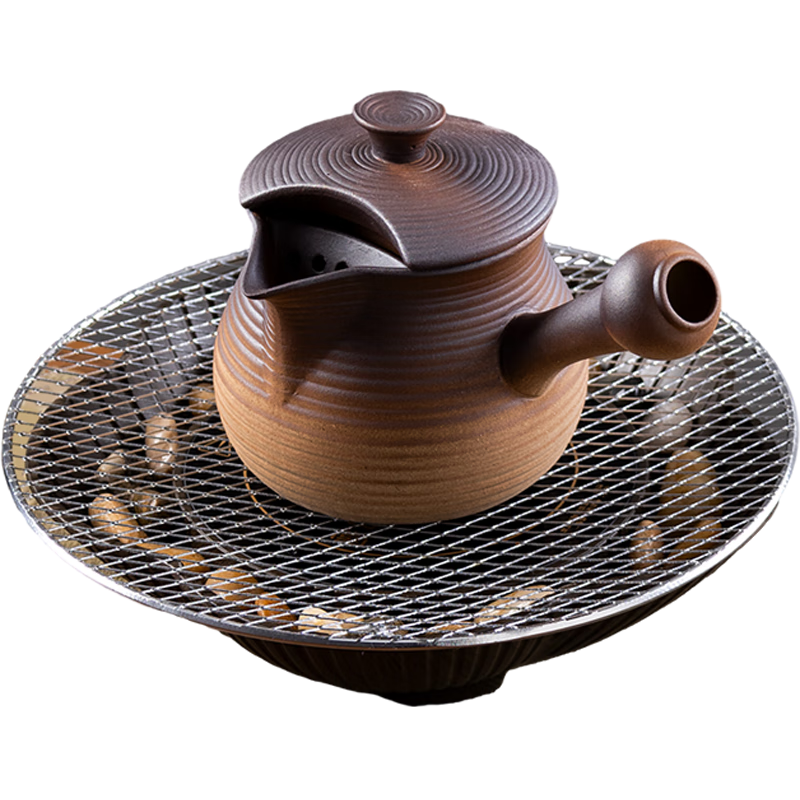 容山堂麦饭石粗陶罐罐茶煮茶器带盖烤奶茶罐烧水煮茶壶电陶炉围炉煮茶炉 火焰烧煮茶器+石运电陶炉 800ml