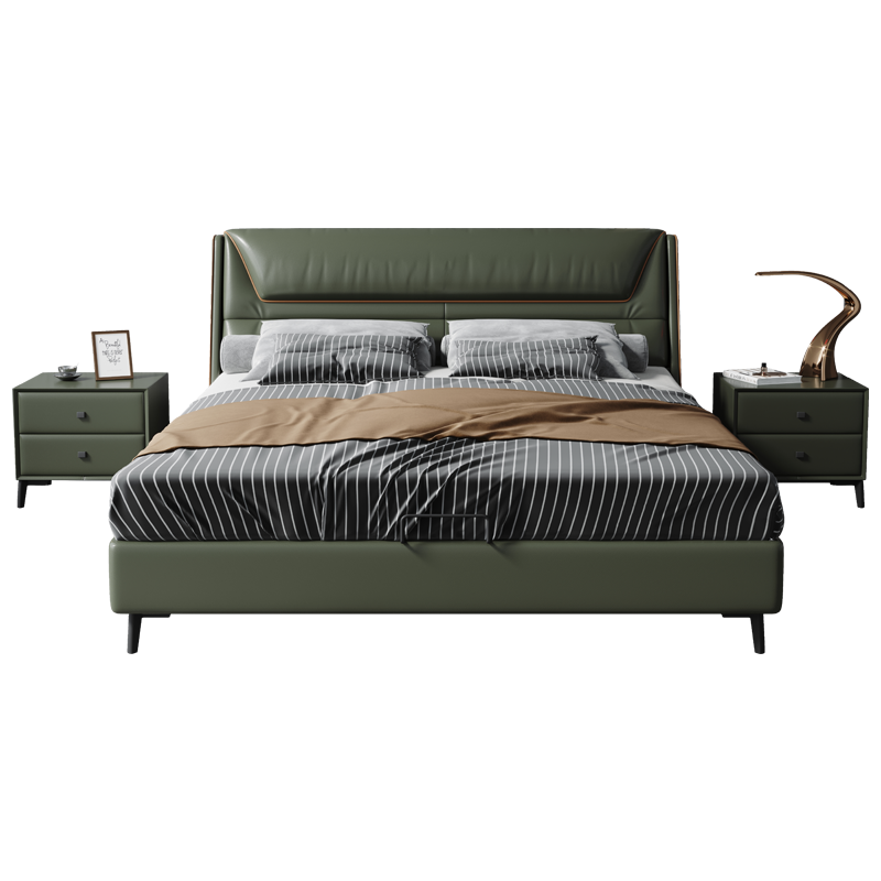 【5折】梦美斯宣 床 意式真皮床极简卧室双人床现代简约皮床 1.8米羽绒大床 婚床 GP-C10 一床两柜+650乳胶床垫(1.5m/1.8m) 箱框结构