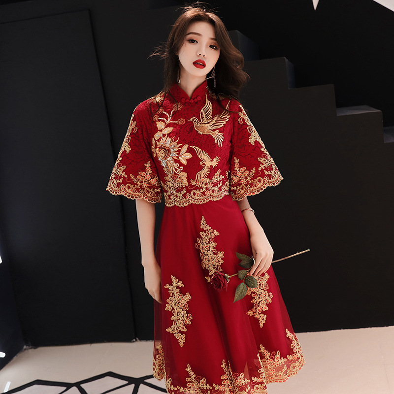 敬酒服新娘夏季敬酒服新娘202春季新款红色旗袍结婚答谢宴晚礼服裙女