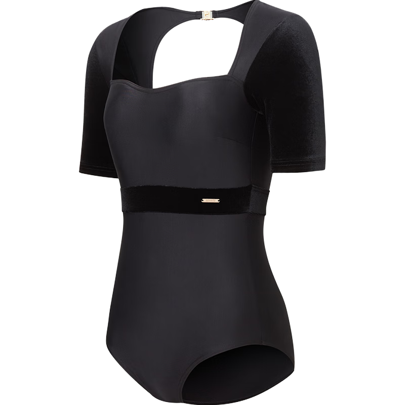 速比涛（Speedo）泳衣女小黑裙系列礼服前胸设计性感露背温泉短袖连体泳衣 黑色 40