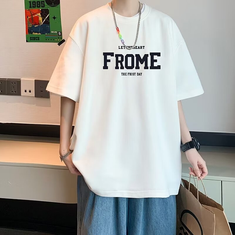 航姆短袖男落肩袖t恤时尚潮牌日常五分袖青春流行夏季圆领城市风貌