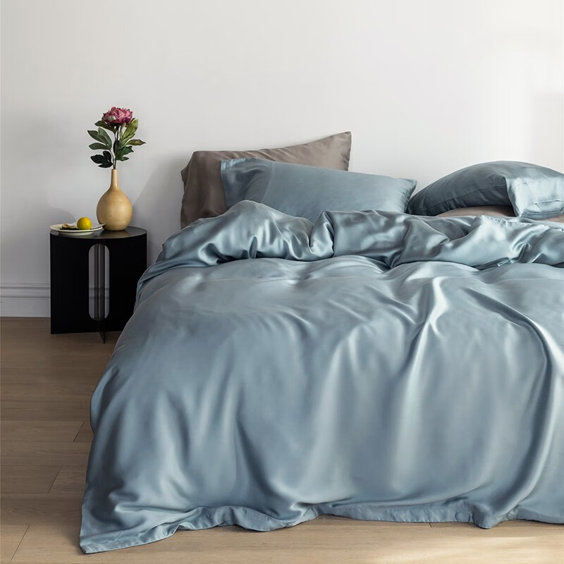 时光居品(turqua)套件 凉感四件套夏季莱赛尔纤维60支纯色冰丝被套床单 雾霭蓝1.5米床/被套200*230cm