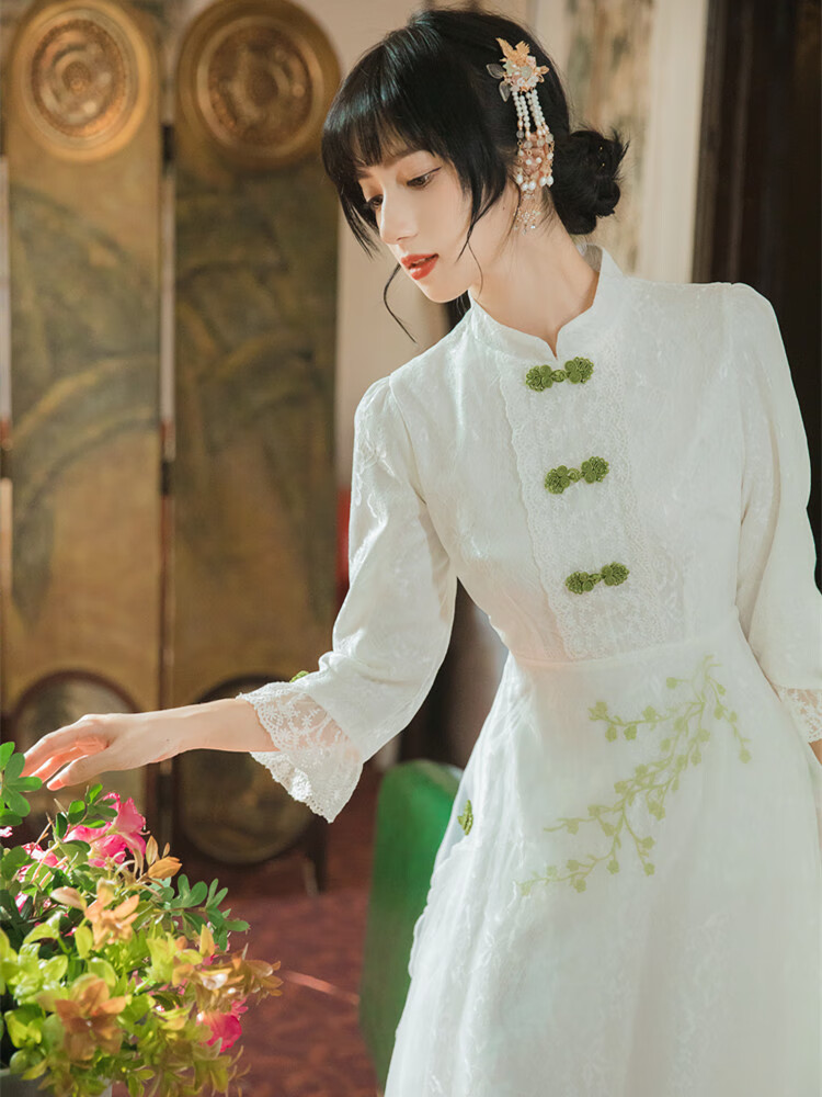 古筝演出服女成人复古小洋装民国风装早季改良旗袍连衣裙少演出礼服勤