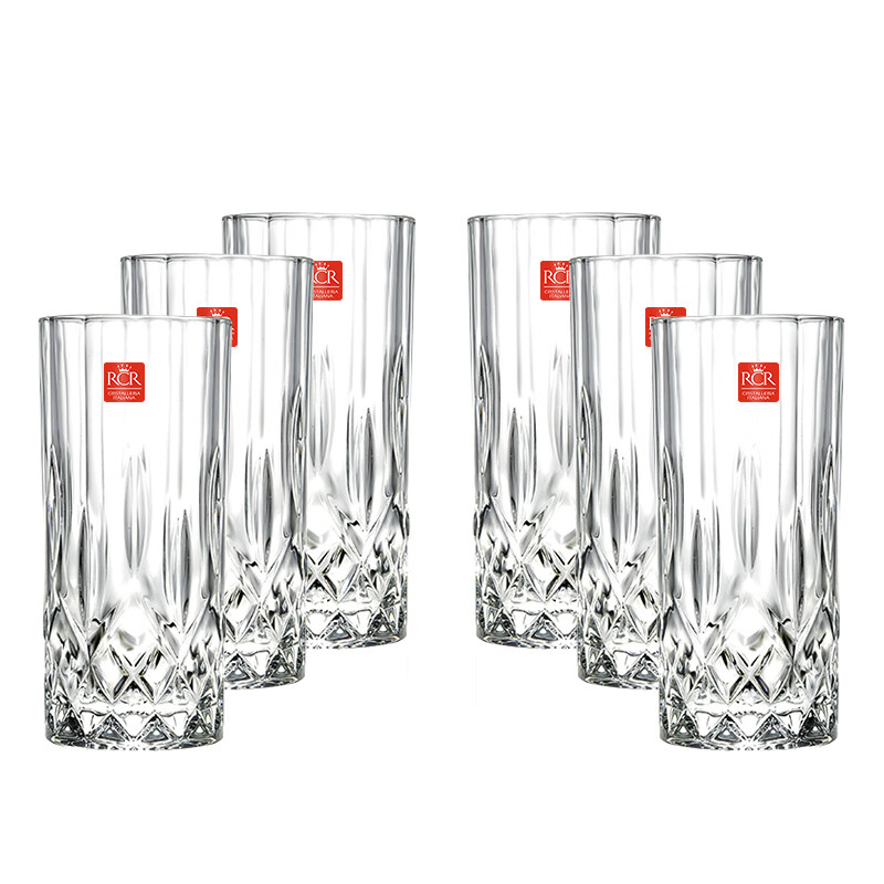 RCR进口水晶玻璃茶水杯套装女生家用泡茶绿茶杯高颜值透明调酒果汁杯 【傲柏系列】水晶玻璃 350ml 6只