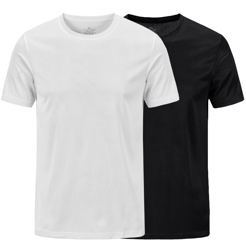 温乐顿速干T恤男短袖夏季薄款跑步健身训练服透气吸汗弹力户外运动t恤 白色+黑色 4XL