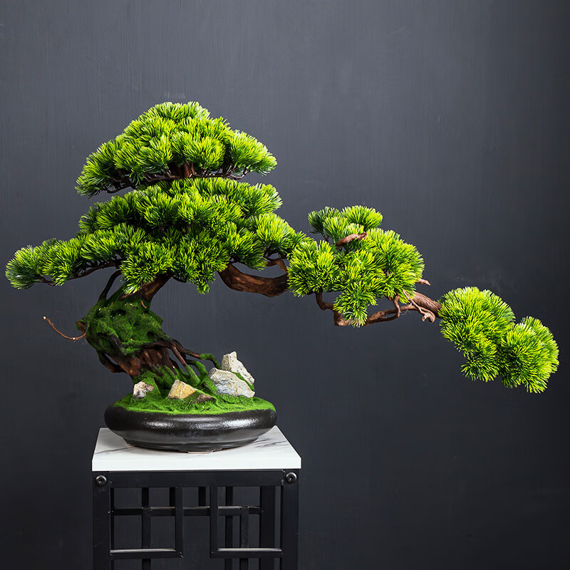 一木代传 仿真迎客松盆景花架摆件假树绿植松树红枫叶美人松新中式