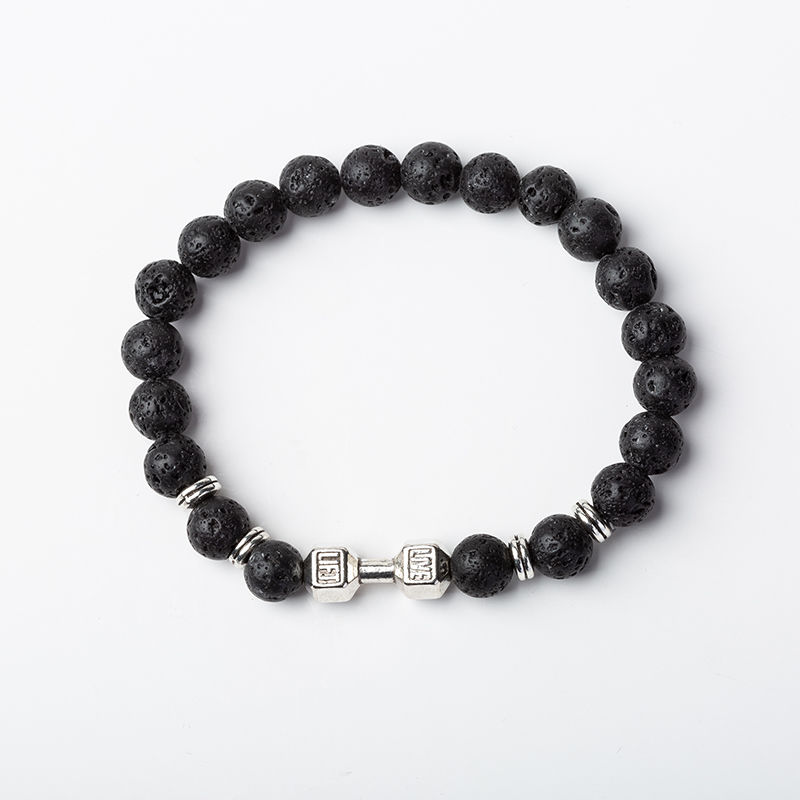 手链健身男女串珠幸运转运珠火山岩手串情侣依莲妃 8mm火山石哑铃手链
