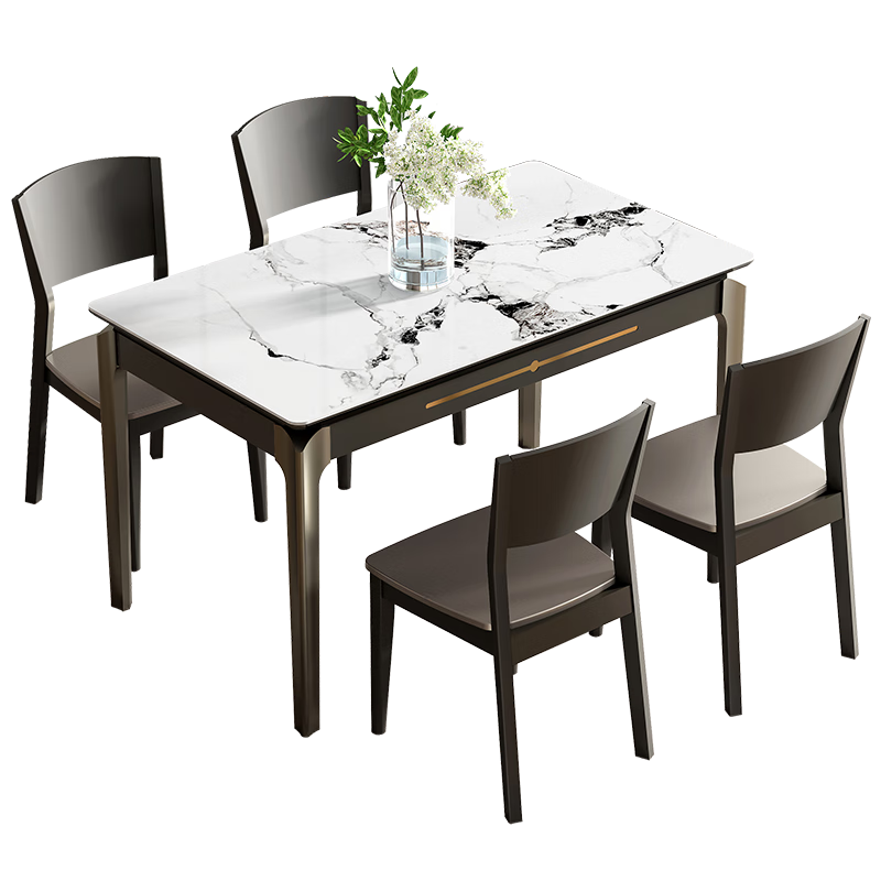 全友家居 餐桌简约岩板台面饭桌实木框架小户型餐厅长方形桌子670153