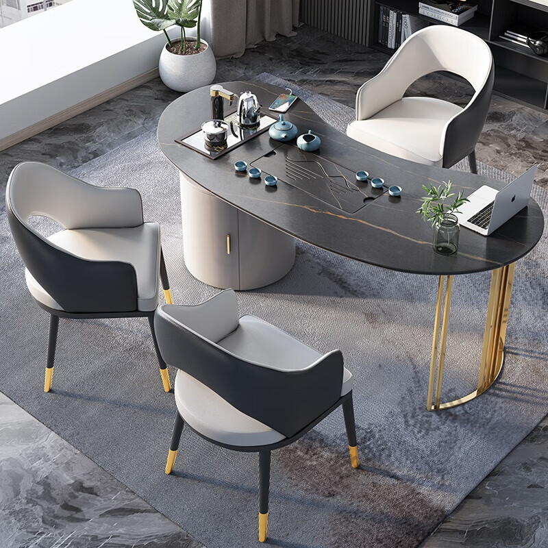 现代风格茶桌岩板茶台轻奢家用客厅功夫茶桌椅组合现代设计办公室异形