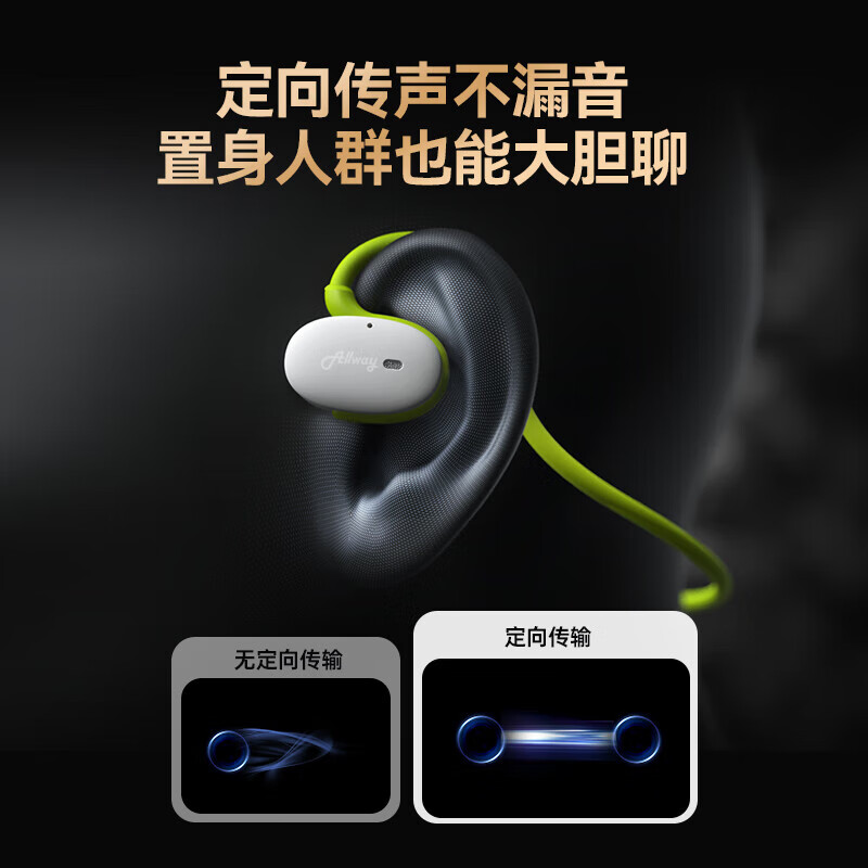 ALLWAY PL20 气传导耳机 开放挂耳式不入耳无线蓝牙耳机 户外运动跑步骑行防水8h长续航 炫酷黑(定向传音运动耳机)