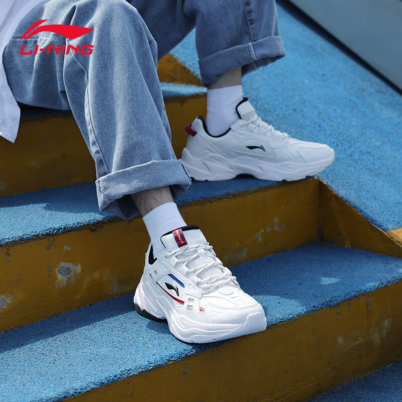 李宁男鞋休闲鞋2023夏季新款复古老爹鞋白色低帮跑步运动鞋小白鞋