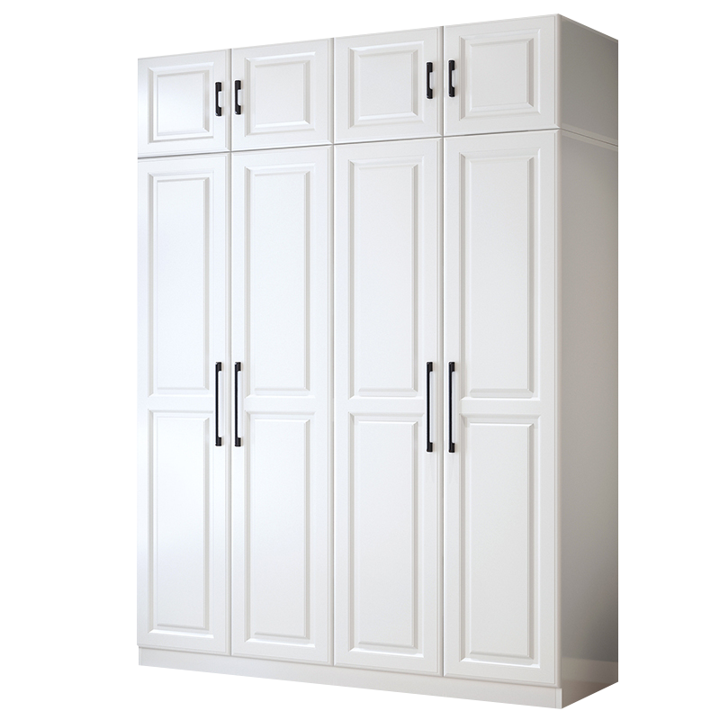 文迪拉  衣柜卧室整体实木质柜子衣柜简易木板材组合大衣橱 主柜140+顶柜+边柜-白色（四门）