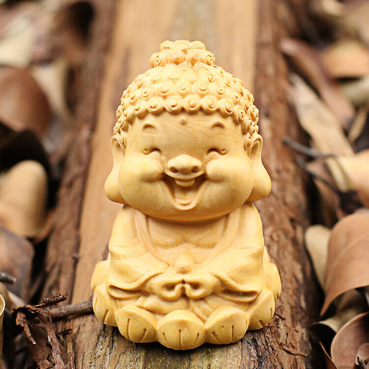 盘道 茶宠黄杨木雕卡通汽车摆件木质工艺品释迦手把件q版小佛爷如来