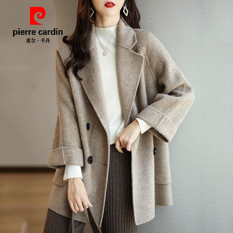 皮尔卡丹（pierre cardin）2023秋冬新款时尚人字纹宽松显瘦洋气小个子百搭毛呢外套女潮 咖色 M怎么看?