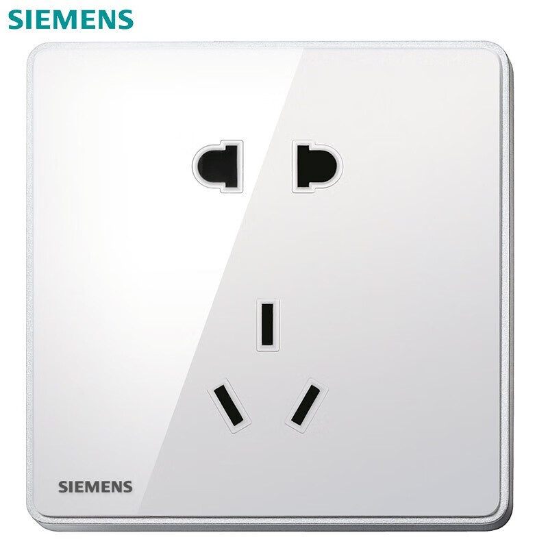 西门子(SIEMENS)开关插座 10A五孔电源插座面板 睿致系列象牙白钛银86型暗装面板