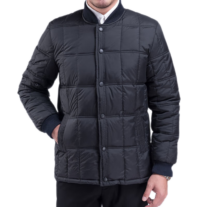 老爺車(chē)秋冬季中老年棉服男士休閑外套翻領(lǐng)春季夾克老年人男裝冬款爸爸裝 春秋-紐扣純黑色 2XL (135-155斤)