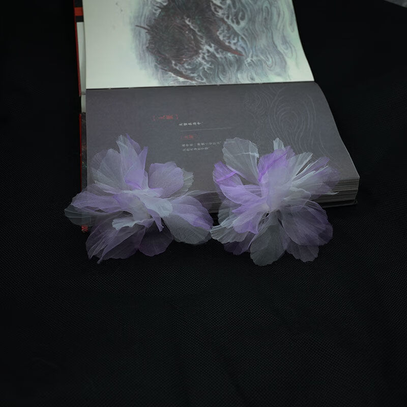 卷尾猴渐变花朵绢花发夹对夹头饰古风仙气舞裙蛋糕装饰 烟紫一对(成品