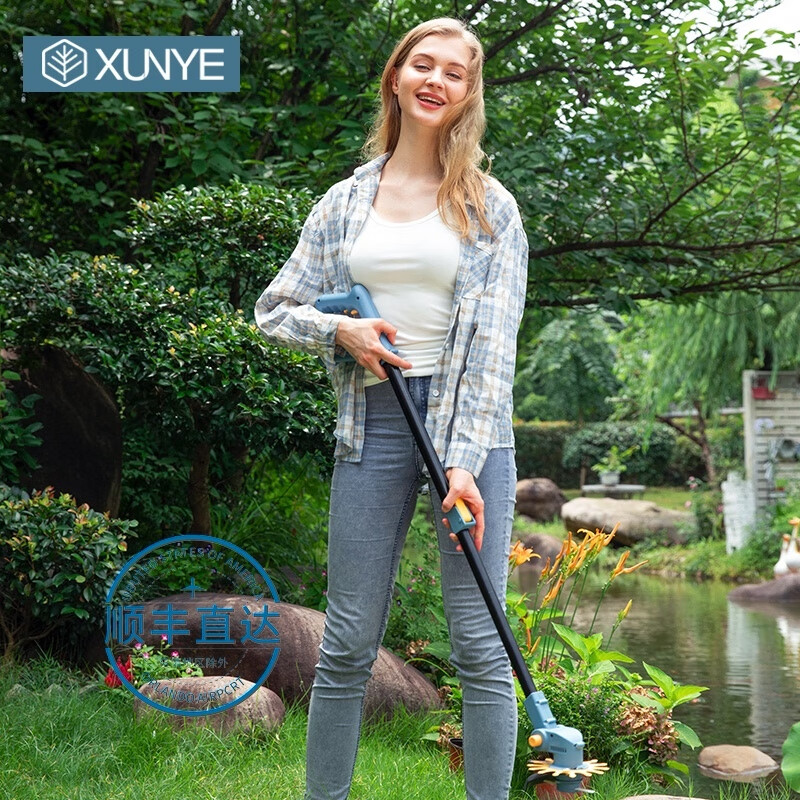 寻叶德国手持割草机充电式电动打草机小型家用花园除草修剪草坪机器 伸缩锂电打草机(2ah两电一充)