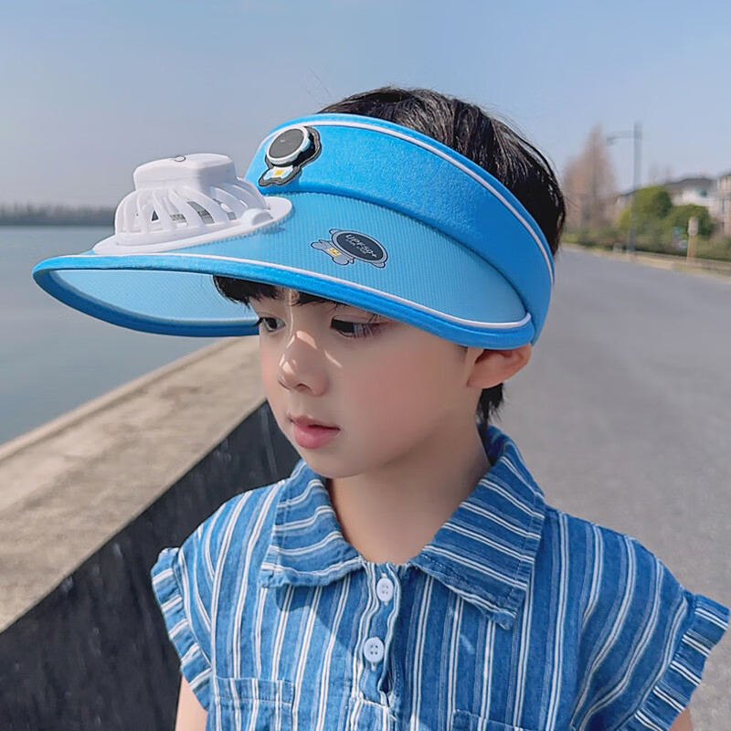 GLO-STORY儿童usb充电大檐风扇遮阳空顶帽卡通夏季防晒太阳帽BMZ324009
