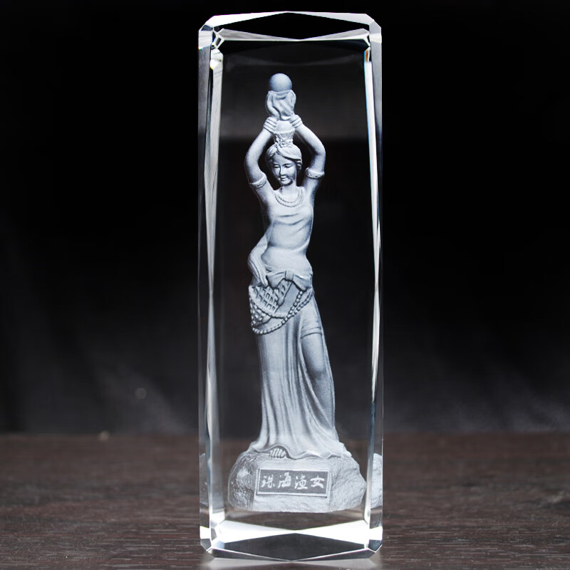 泰锦瑞珠海渔女雕像水晶内雕装饰摆件现代中式特色旅游纪念工艺品小