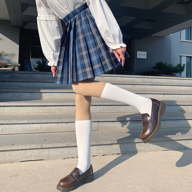 北隶小腿袜jk堆堆袜女学生微压腿显瘦白丝中筒袜天鹅绒白色过膝袜薄款