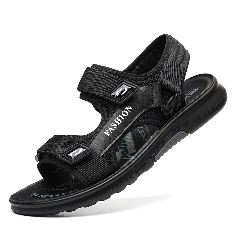 夏季新款凉鞋男潮流时尚男式沙滩鞋休闲透气男士凉鞋 黑色 38