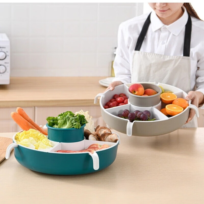 【今日好物】可旋转火锅蔬菜拼盘家用分格塑料水果洗菜篮沥水火锅食材拼盆
