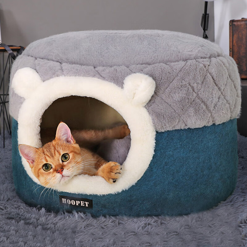 华元宠具（hoopet）猫窝封闭式四季通用猫房子猫床幼猫冬季保暖猫屋可拆洗垫子宠物窝 两用封闭式猫窝【垫子可拆洗】 M：50*50*H36cm(适用15斤内猫咪)