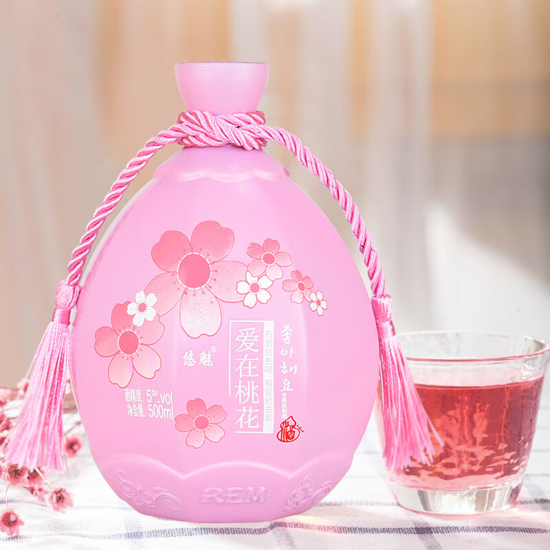 悠魅花果酒桃花酿桂花酒 水果酒低度微醺5度女士甜酒500ml 爱在桃花*1