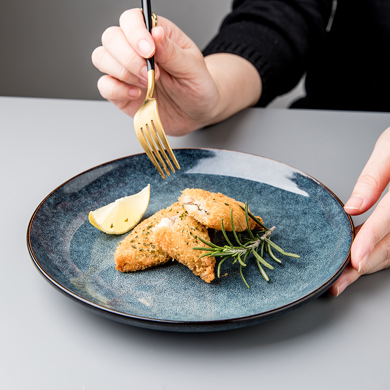 悠瓷（youcci） 简约陶瓷西餐盘子平盘 欧式复古餐具碗碟套装 家用悉尼蓝个性菜碗面碗盘子组合 悉尼蓝-8英寸圆盘