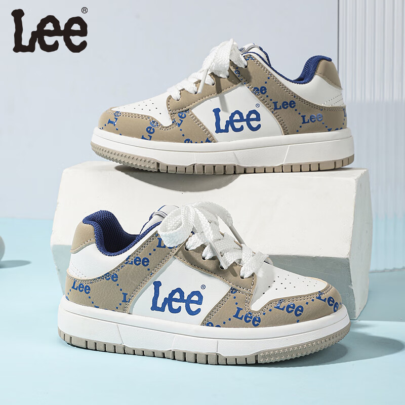 LEE KIDS童鞋秋季新款儿童板鞋男大童轻便运动鞋子防滑透气休闲小白鞋女童 卡其 36 【建议脚长225mm】