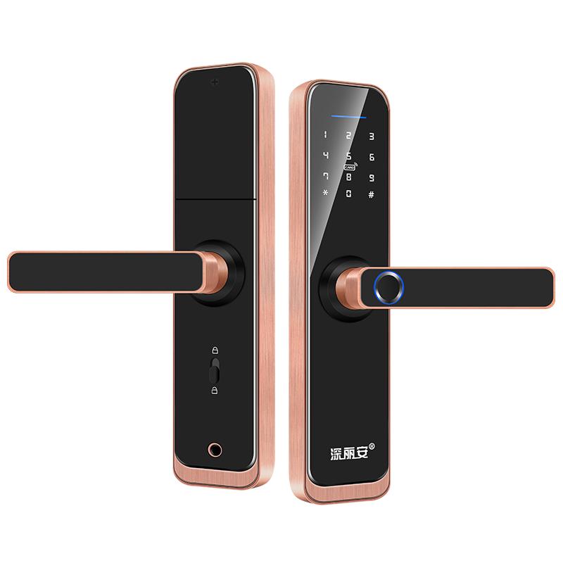 深麗安遙控指紋鎖網(wǎng)關(guān)遠(yuǎn)程智能門鎖木門室內(nèi)臥室民宿旅館智能鎖密碼鎖F8 古銅色 遙控版 指導(dǎo)安裝