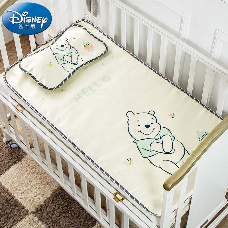 迪士尼宝宝（Disney Baby）婴儿凉席儿童冰丝席宝宝午睡婴儿床凉席枕头夏季儿童凉席两件套 维尼小熊120*60cm