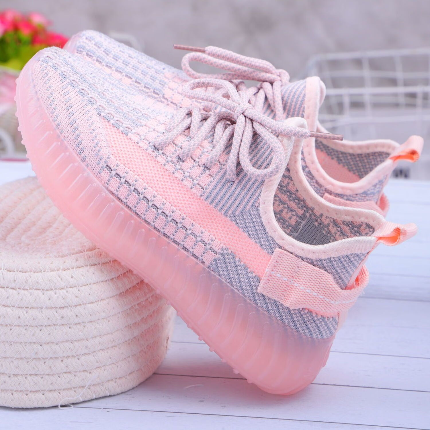 鞋2022春秋网面透气椰子鞋软底儿童轻便跑步鞋休闲小学生 粉色#敦y350
